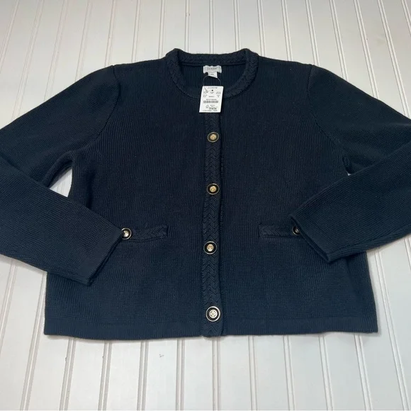J. Crew Women's Cotton Lady Jacket Medium Sweater Cardigan Black NEW. 151 - Picture 3 of 5